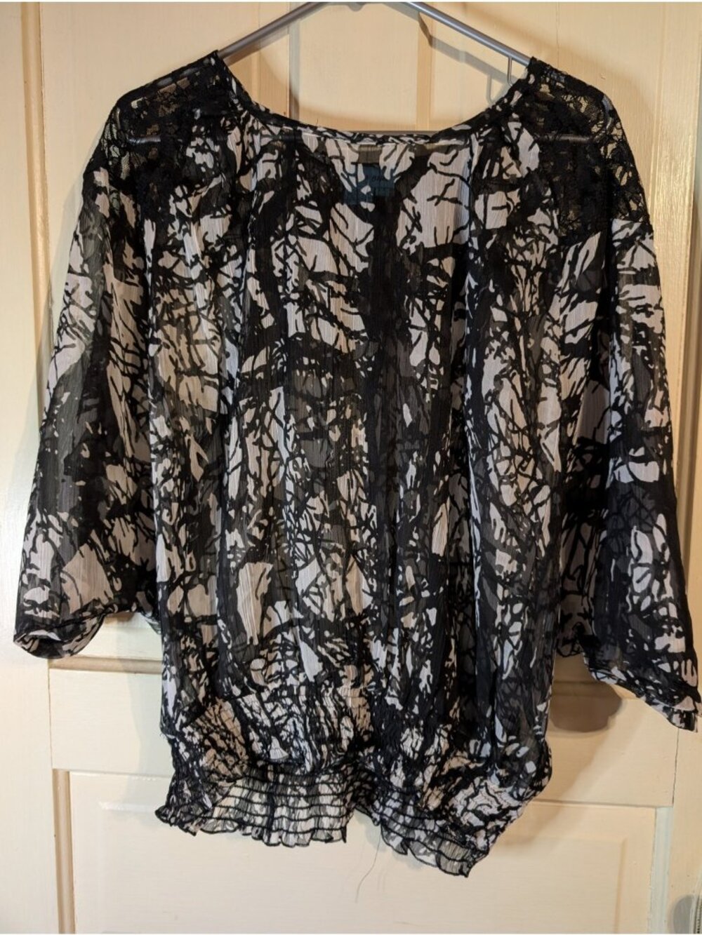 Aqua Blue Sheer Swimwear Coverup Top Black & White Size 2XL -091